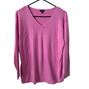 Talbots Petites LP Pink V-Neck Long Sleeve Sweater Stretch Rayon Cotton Blend